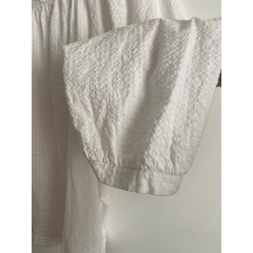 Terra & Sky Square Neckline White Textured Cotton Blouse Women’s Size 1X (16-18) - Picture 3 of 6